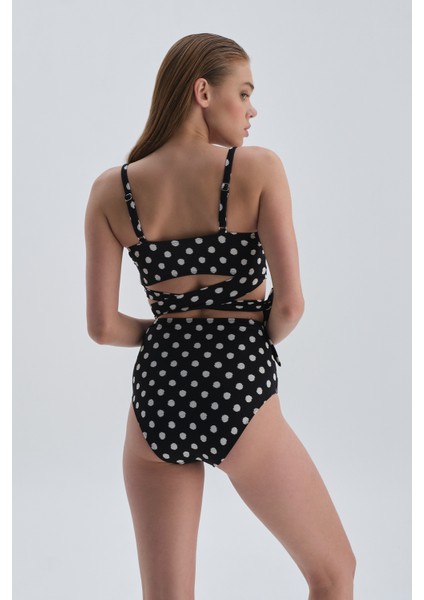 Siyah Beyaz Toparlayıcı Yüksek Bel Bikini Alt