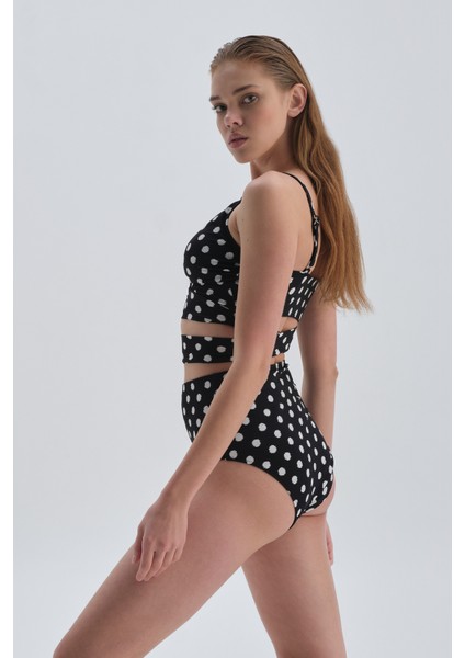 Siyah Beyaz Toparlayıcı Yüksek Bel Bikini Alt