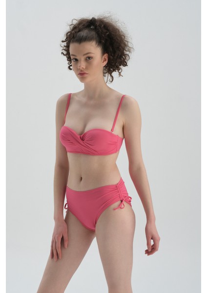 Fuşya Straplez Kaplı Bikini Üst Tak Çık