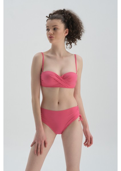 Fuşya Straplez Kaplı Bikini Üst Tak Çık