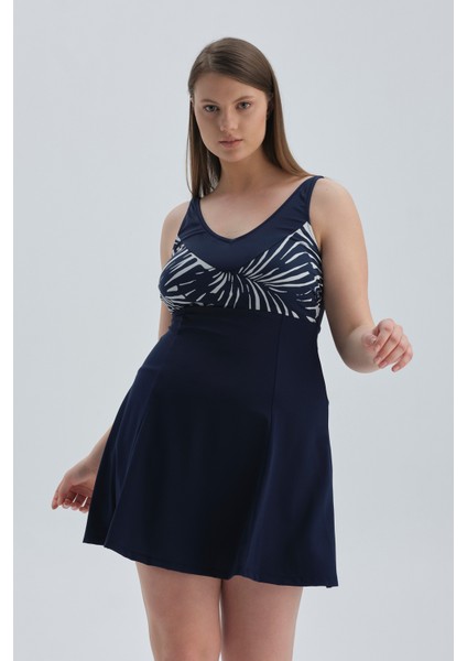 Lacivert Korseli Toparlayıcı Elbiseli Mayo