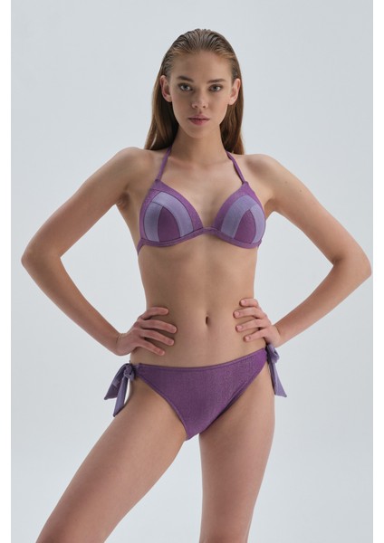 Mor Üçgen Kaplı Bikini Üst