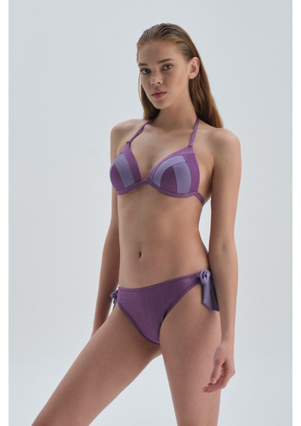 Mor Üçgen Kaplı Bikini Üst
