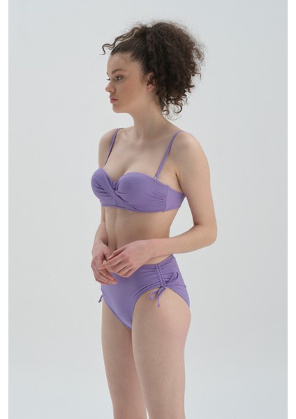 Lila Yanı Büzgülü Bikini Alt modelleri