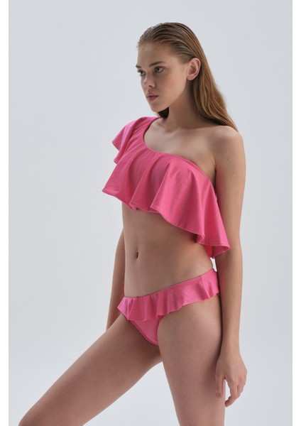 Fuşya Tek Omuz Volanlı Bikini Üst