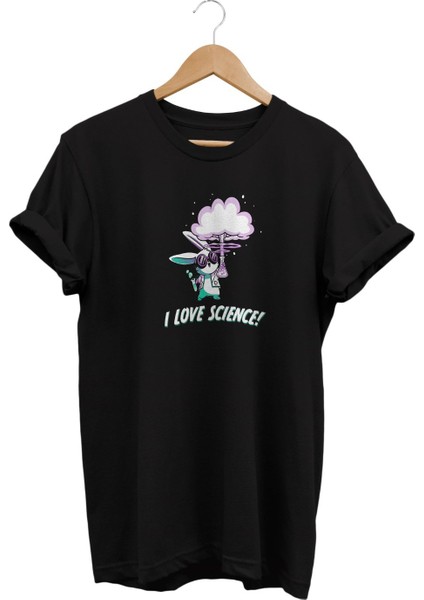 I Love Science Baskılı Pamuk Oversize Dijital Baskılı T-Shirt