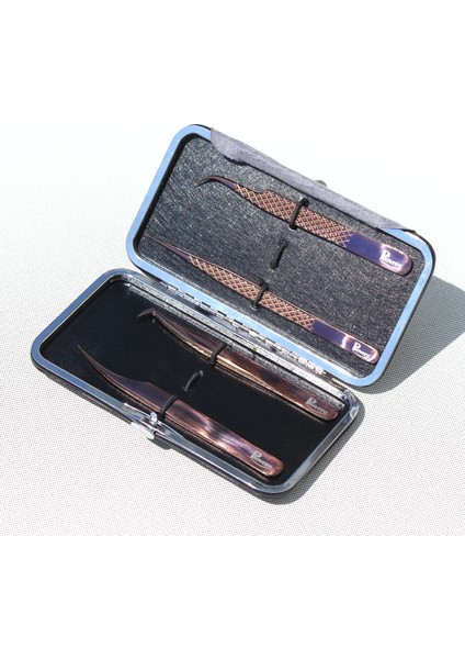 Piover 4'lü Set Çantalı Ipek Kirpik Cımbızı (Bronz Rengi)