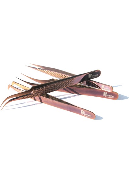 Piover 4'lü Set Çantalı Ipek Kirpik Cımbızı (Bronz Rengi)