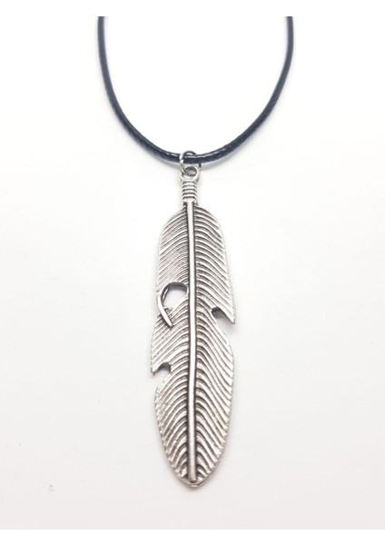 Antik Gümüş Kaplama Kuş Tüyü Kolye Model 6