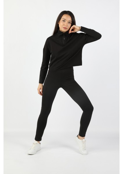 Kadın Yarım Balıkçı Düşük Kol 2 Iplik Sweatshirt Siyah fiyatları