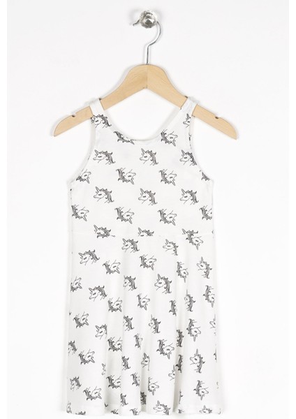 Kız Çocuk Regular Fit Unicorn Desenli Kolsuz Elbise