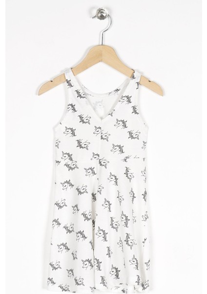 Kız Çocuk Regular Fit Unicorn Desenli Kolsuz Elbise