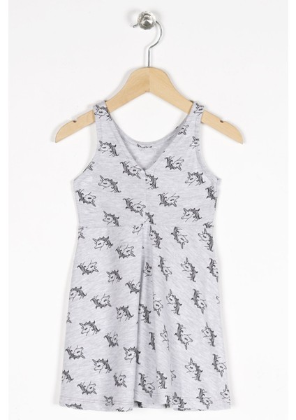 Kız Çocuk Regular Fit Unicorn Desenli Kolsuz Elbise