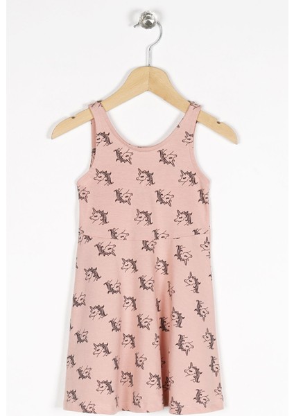 Kız Çocuk Regular Fit Unicorn Desenli Kolsuz Elbise