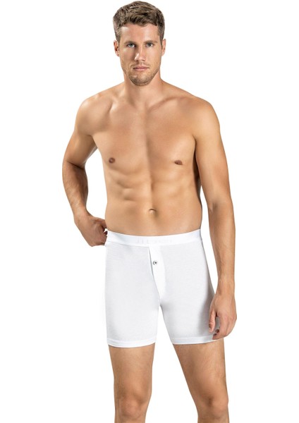 Erkek Beyaz Pamuklu Likralı Boxer 125