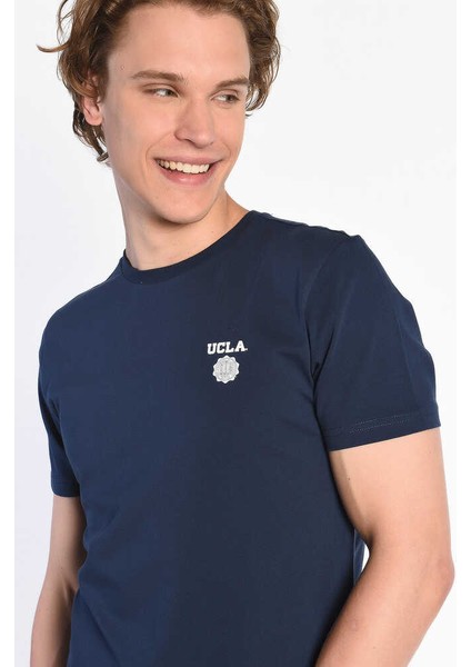 Bass Lacivert Bisiklet Yaka Baskılı Erkek Tshirt fırsatları