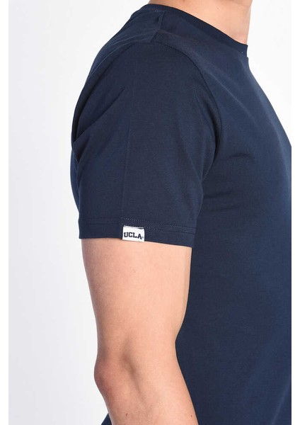 Bass Lacivert Bisiklet Yaka Baskılı Erkek Tshirt indirimleri