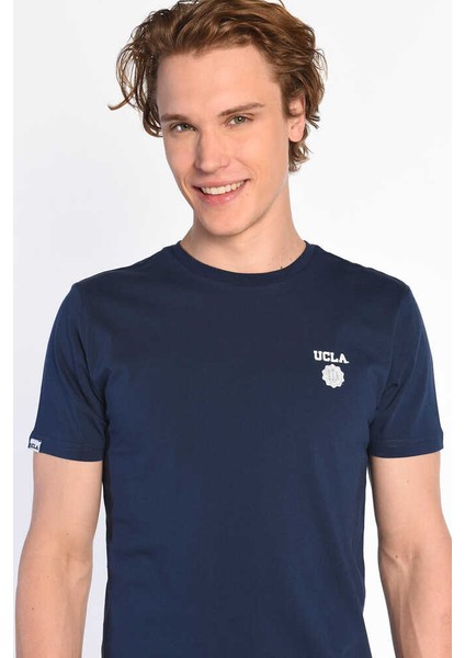 Bass Lacivert Bisiklet Yaka Baskılı Erkek Tshirt