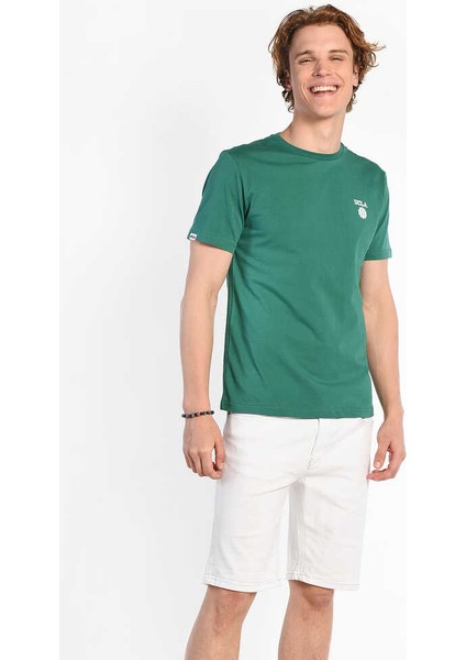 Bass Yeşil Bisiklet Yaka Baskılı Erkek Tshirt fırsatları