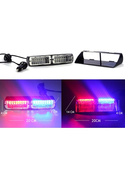 Flaş LED Çakarlı 16W Kırmızı-Mavi 8 Fonksiyonlu / LAPA176