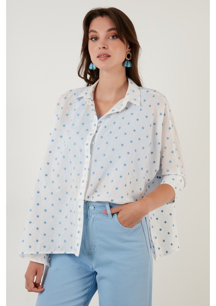 Oversize Fit Yıldız Desenli Truvakar Kol % 100 Pamuk Gömlek Bayan GÖMLEK 6058192 fiyatları