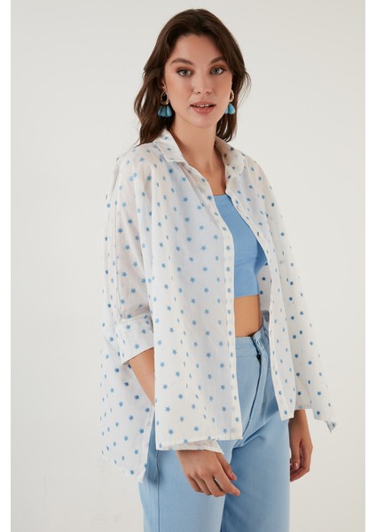 Oversize Fit Yıldız Desenli Truvakar Kol % 100 Pamuk Gömlek Bayan GÖMLEK 6058192 modelleri