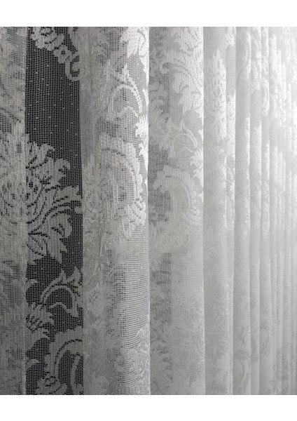 Damask Kullanıma Hazır 1/2 Seyrek Pile Tül Perde Tek Kanat - Ekru 100 x 250 cm
