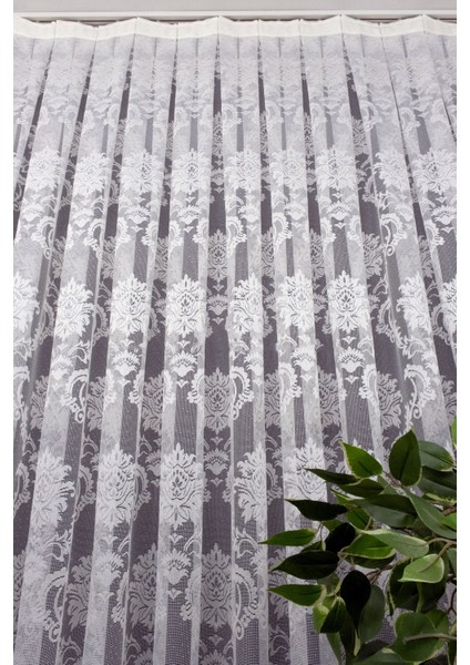 Damask Kullanıma Hazır 1/2 Seyrek Pile Tül Perde Tek Kanat - Ekru 100 x 250 cm