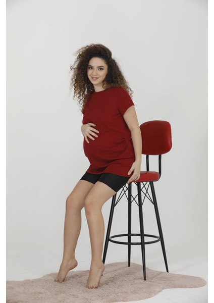 Kadın Kısa Kollu Bordo Renkli Hamile Basic T-Shirt BRGL04 BRGL04