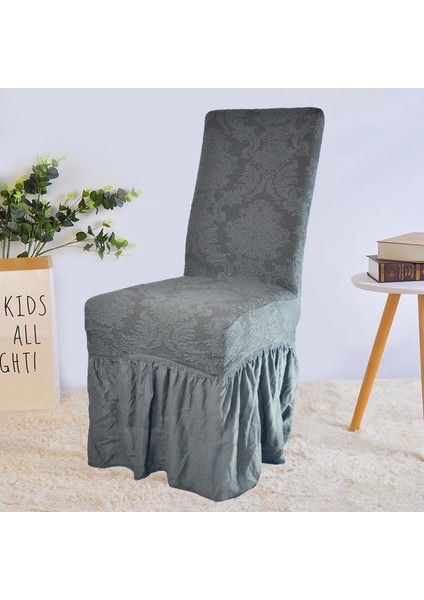 Jakarli Sandalye Örtüsü Etekli Yıkanabilir Esnekli Lastikli 6 Adet
