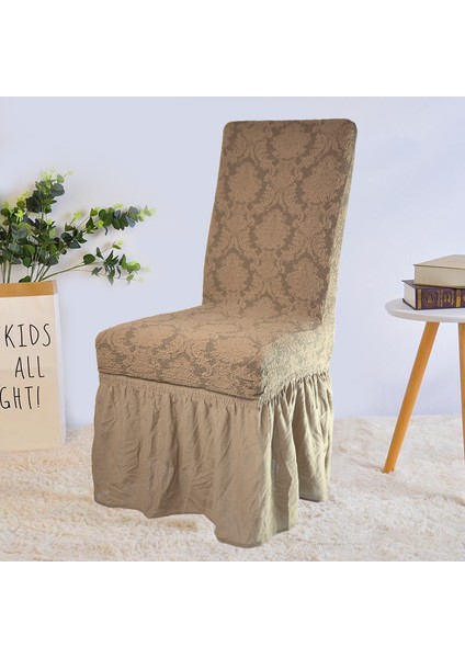 Jakarli Sandalye Örtüsü Etekli Yıkanabilir Esnekli Lastikli 6 Adet