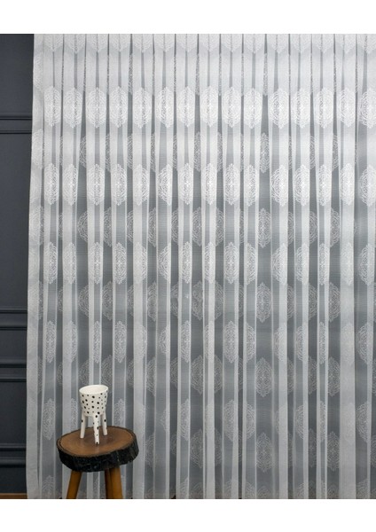 Damask Kullanıma Hazır Ekstraforlu Pilesiz Tül Perde Tek Kanat - Ekru 100 x 260 cm