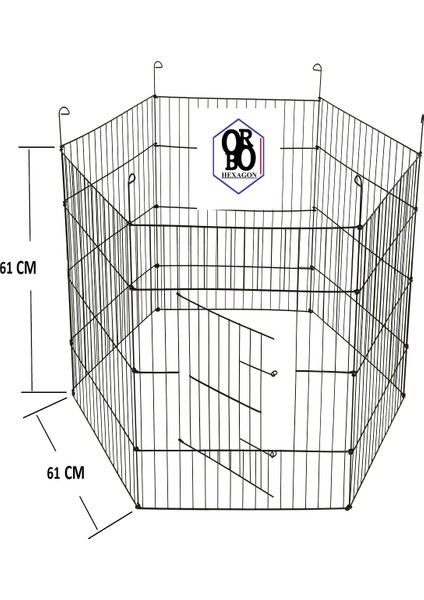 -Hexagon Köpek Çiti 61 X61 Cm- 6 Parça Panel Oyun Eğitim Alanı- Siyah Renk