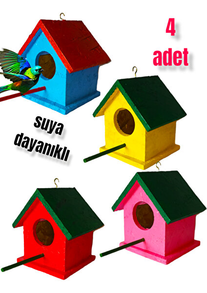 Ncy Home Ahşap Kuş Yuvası Dış Mekan Suya Dayanıklı 4 Adet