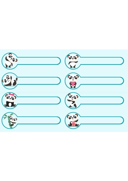 Panda Temalı Kalem Etiket Setleri (1x4 cm 100 Ad)