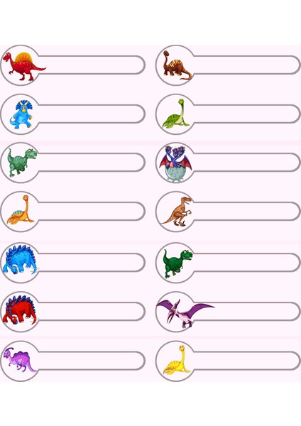 Dinazor Temalı Kalem Etiket Setleri (1x4 cm 100 Ad)