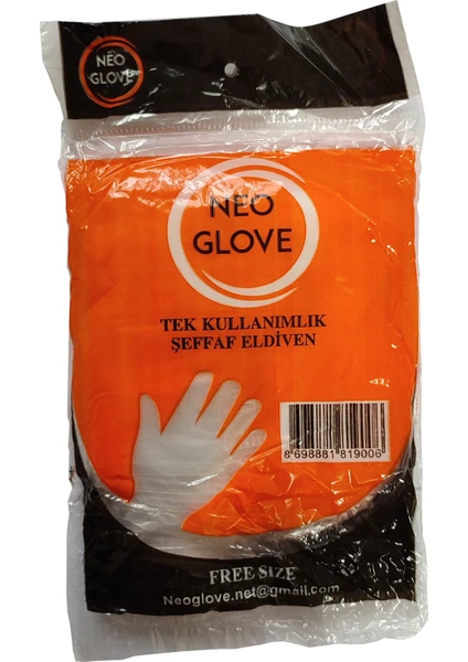 Neo Glove Tek Kullanımlık Şeffaf Market Iş Temizlik Eldiveni Büyük Boy 100 Adetlik 3 Paket