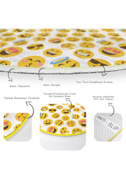 Emoji Çocuk & Genç Odası Makinede Yıkanabilir Kaymaz Tabanlı Yuvarlak Çocuk Halısı fırsatları