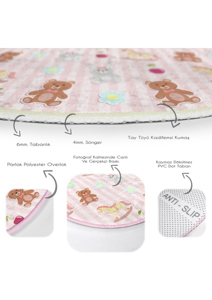 Sevimli Ayıcık ve Tavşan Motifli Çocuk & Genç Odası Makinede Yıkanabilir Kaymaz Tabanlı Yuvarlak Çocuk Halısı fırsatları