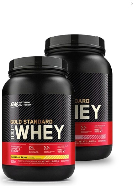 Nutrition Gold Whey Çilekli Protein Tozu 908 Gr + Optimum Nutrition Gold Whey Muzlu Protein Tozu 908 Gr