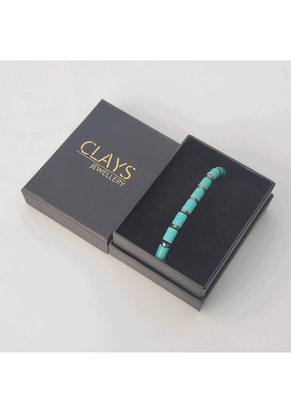 Clays Jewellery Firuze / Turkuaz & Hematit Doğal Taş Makrome Bileklik