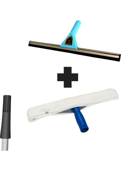 Metal Başlıklı Cam Çek Çek Camsil 35 cm + 35 cm + Sap Takma Aparatı Hediye