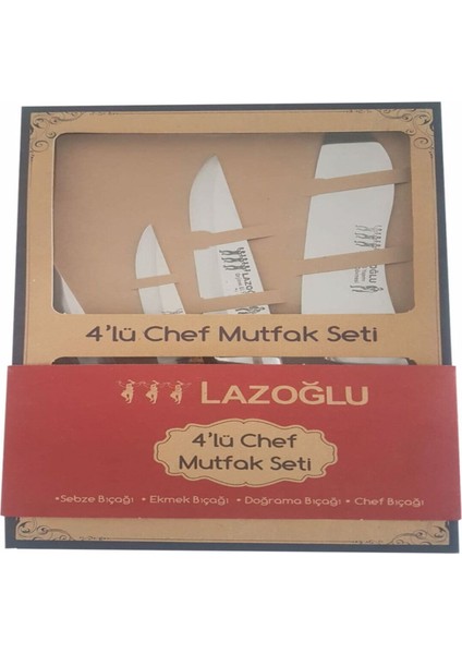 Lazoğlu 4'lü Chef Bıçaklı Mutfak Bıçağı Seti