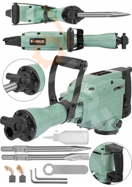 1500W Elektrikli 35J Darbeli Matkap 1700 Rpm Beton Duvar Kırıcı 360 ​° Döner Titreşim Korumalı Saplı