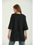 Siyah Duble Kol Geniş Kesim Asimetrik Yırtmaçlı Örme T-Shirt 4