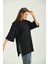 Siyah Duble Kol Geniş Kesim Asimetrik Yırtmaçlı Örme T-Shirt 1