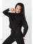 Kadın Yarım Balıkçı Düşük Kol 2 Iplik Sweatshirt Siyah 1