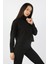 Kadın Yarım Balıkçı Düşük Kol 2 Iplik Sweatshirt Siyah 4