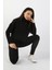 Kadın Yarım Balıkçı Düşük Kol 2 Iplik Sweatshirt Siyah 3