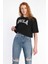 Helena Siyah Bisiklet Yaka Oversize Crop Nakışlı Kadın Tshirt 3